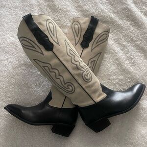 Anthropologie Pilcro Black & Cream Western Boots